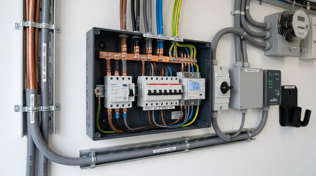 Elektriske installationskomponenter i nærbillede.