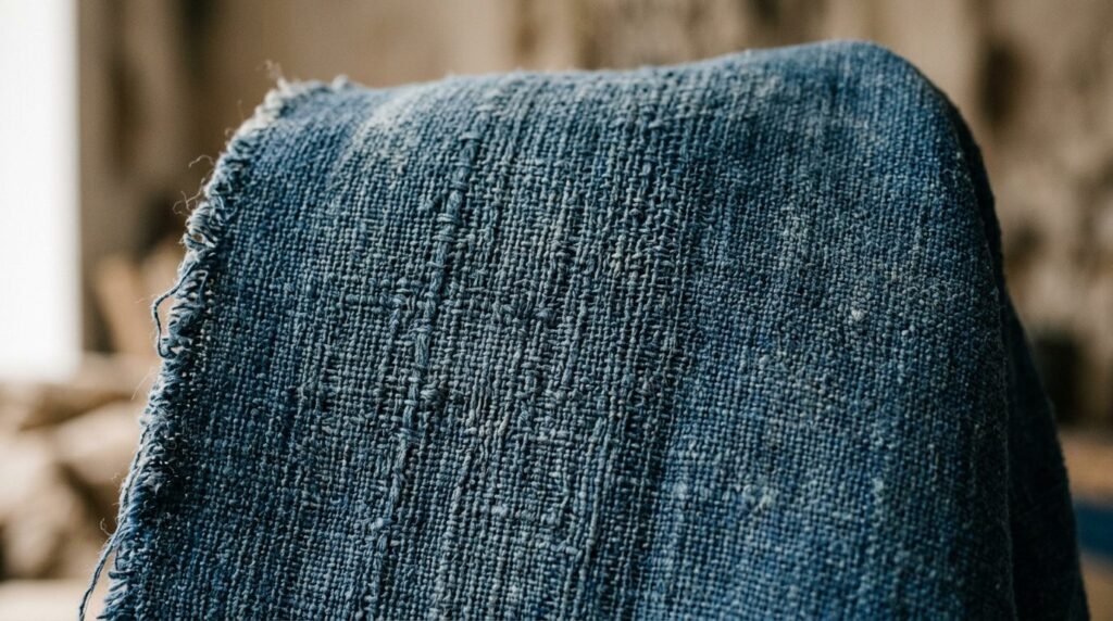 Close-up detail shot of pigment dyed fabric weave texture wi