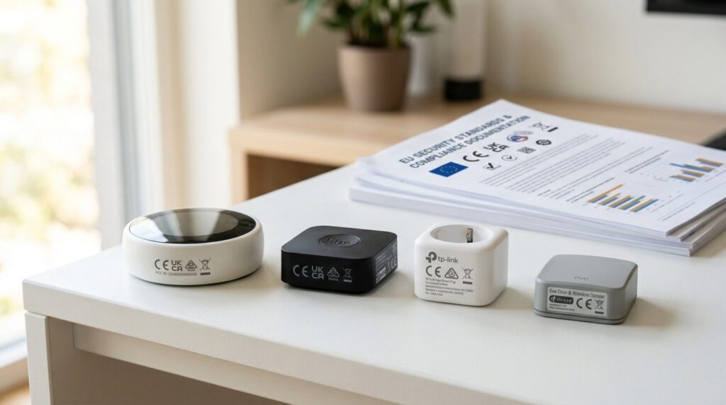 Close-up product shot of certified smart home devices with r