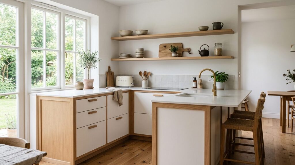 Minimalist framed kitchen design featuring Scandinavian-insp