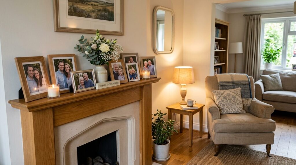 Photorealistic image of a peaceful home interior showing a l