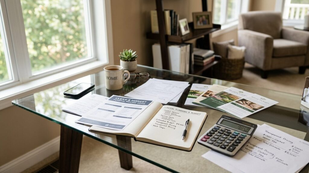 Photorealistic image of a contemporary home office desk with