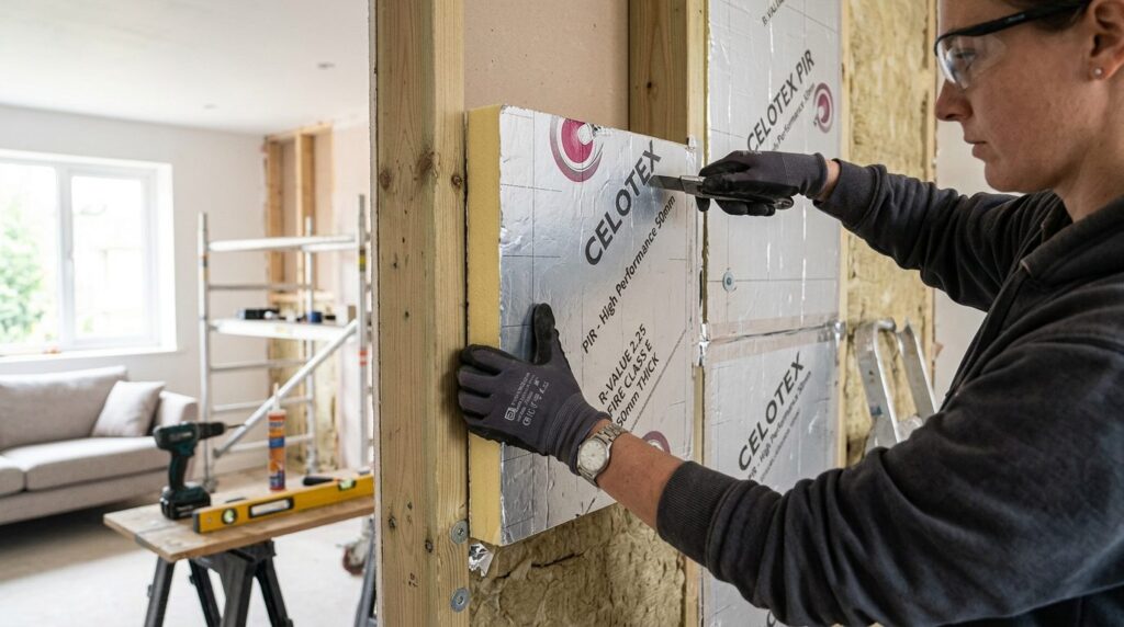Close-up detailed view of PIR rigid foam insulation panels b