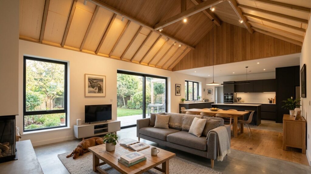 Contemporary residential interior showing energy-efficient r