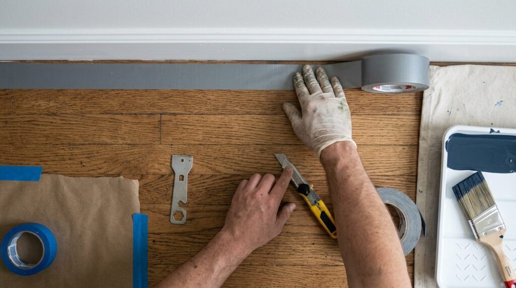 Close-up overhead view of a hardwood floor with professional