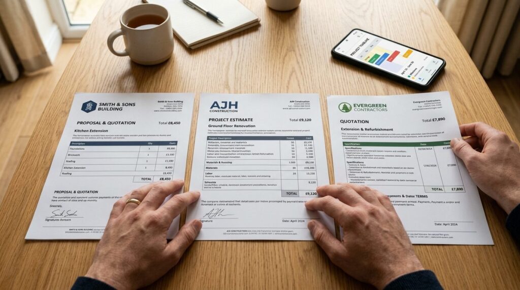 Close-up of a homeowners hands comparing three different tr