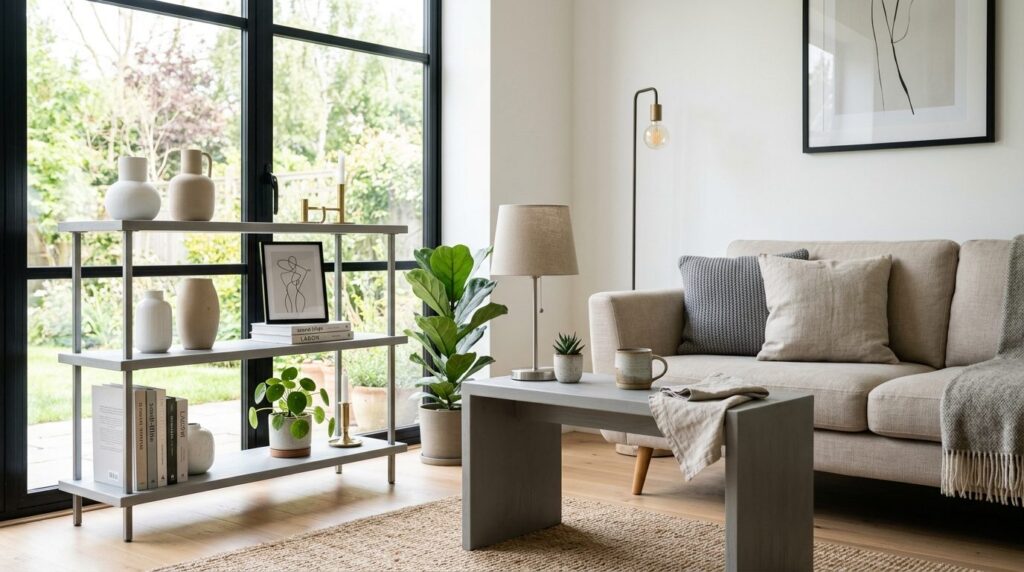 Modern minimalist living room interior featuring DIY painted