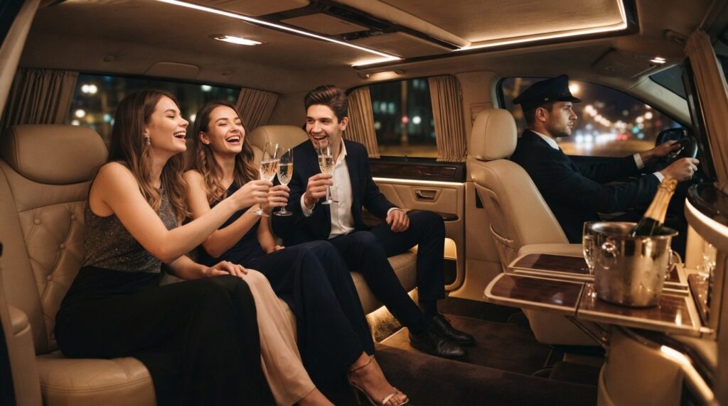 Interior luxury car shot showing the spacious back seat of a