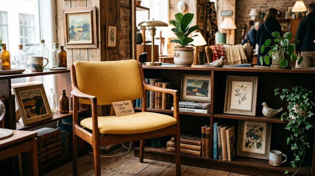 Detaljer af second-hand møbel i tæt optagelse fra forskellige vinkler.