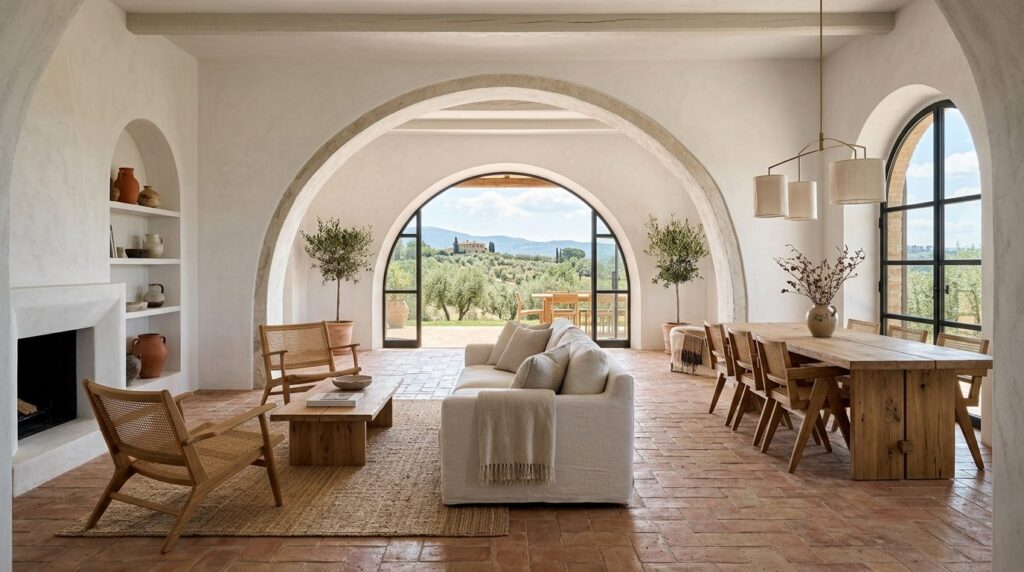Modern minimalist interior design of upscale Tuscan holiday 